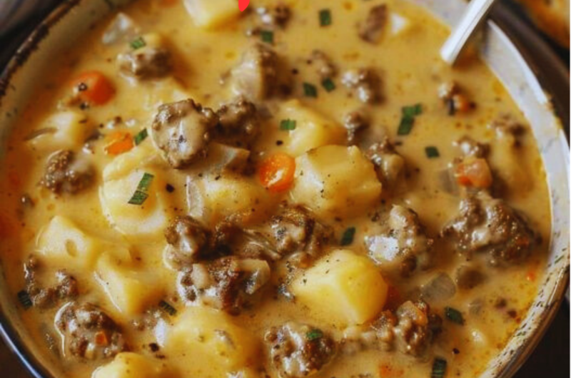 Crockpot Creamy Potato & Hamburger Soup