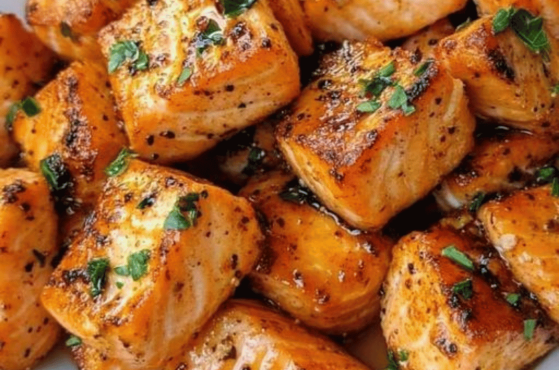 Air Fryer Salmon Bites with Hot Honey