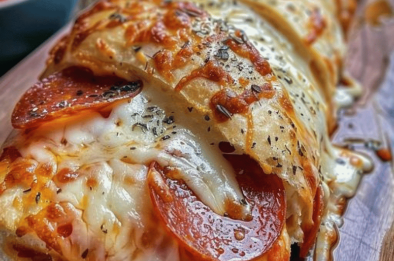 CHEESY BAKED PEPPERONI STROMBOLI