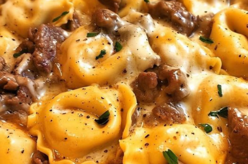 Cheesesteak Tortellini in Rich Provolone Sauce