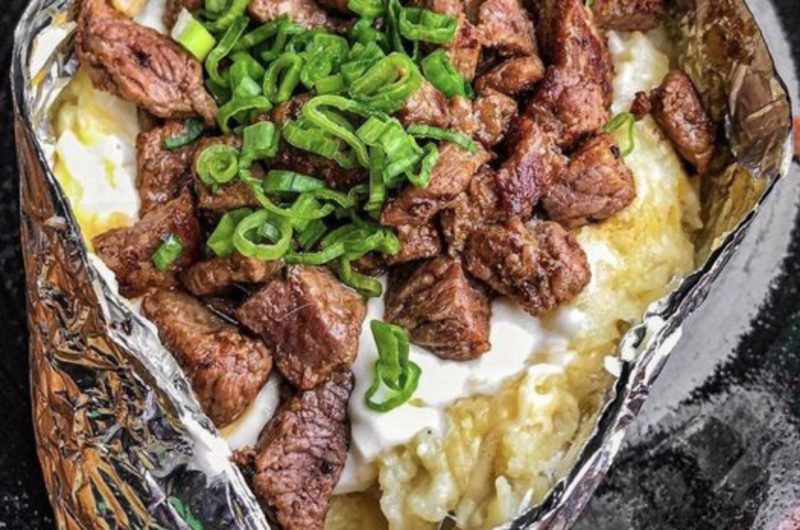 Loaded Baked Potato with Steak Bites