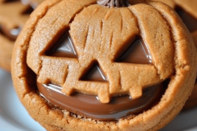 Milk Chocolate Stuffed Jack-O-Lantern Cookies