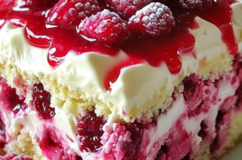 White Chocolate Raspberry Poke Cake