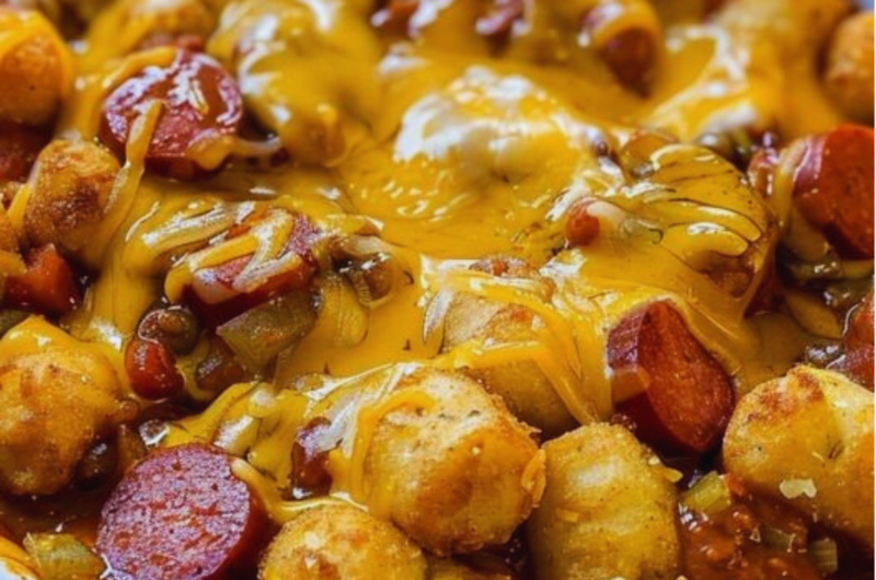 Cheesy Hot Dog Tater Tot Casserole