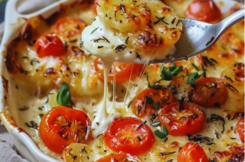 Scalloped Potatoes Tomatoes and Mozzarella