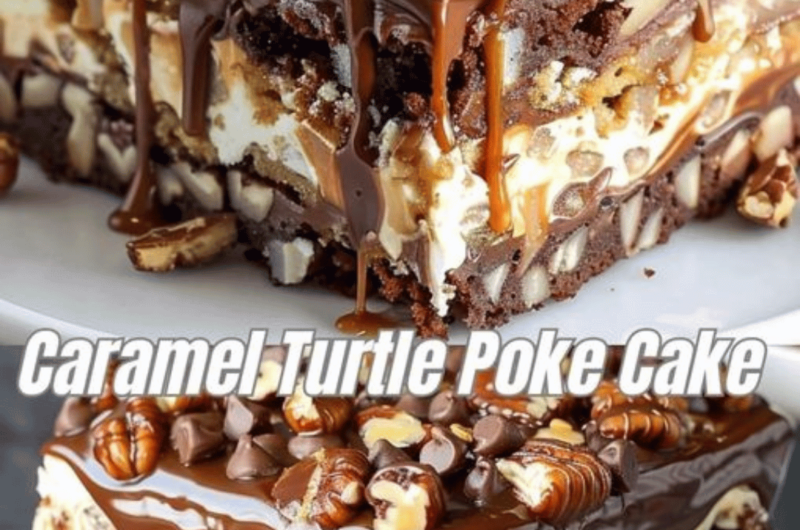 Caramel Turtle Poke Cake