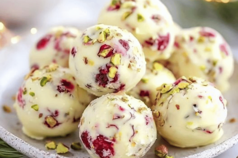 Cranberry Pistachio White Chocolate Truffles