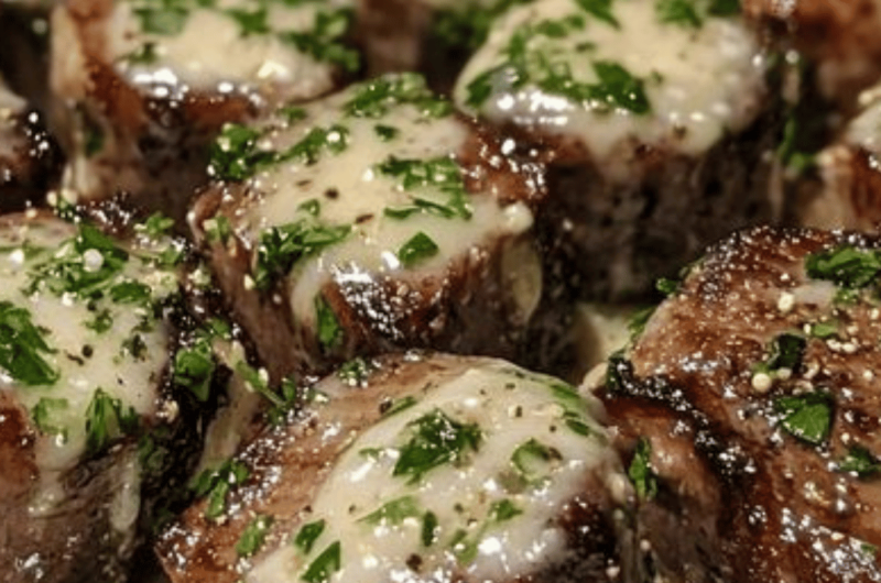 Garlic Butter Steak Bites with Parmesan Cream Sauce