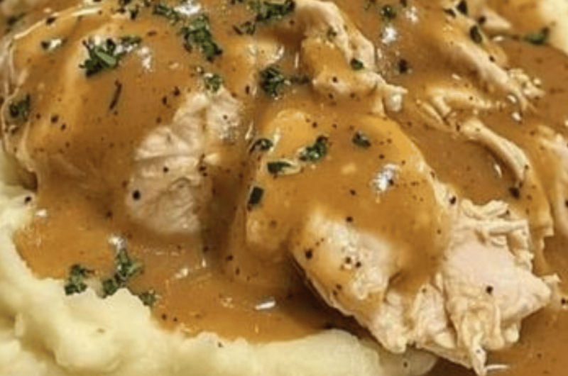 Shredded Chicken Gravy On Mashed Potatoes