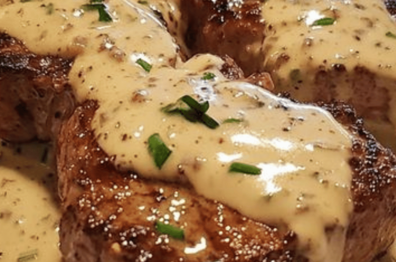 Steak with Ghostly Bourbon Garlic Cream Sauce