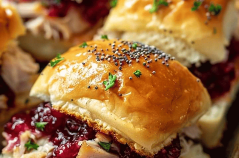 Baked Cranberry Turkey Sliders with Havarti & Poppy Seed Topping