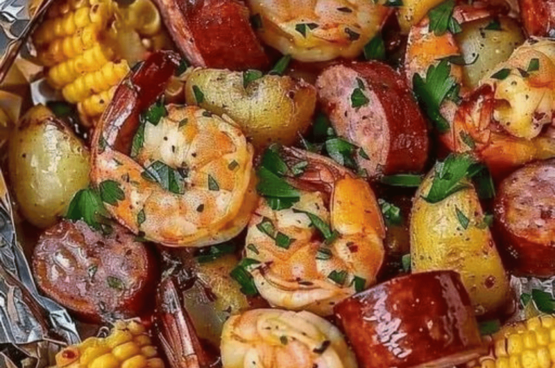 Shrimp, Corn, Potatoes, and Smoked Sausage Foil Packs