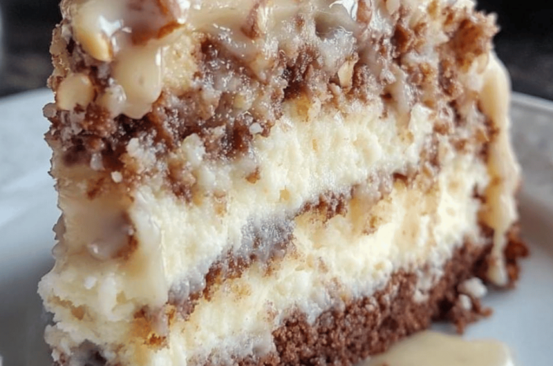 White German Chocolate Cake with a Cheesecake Center!